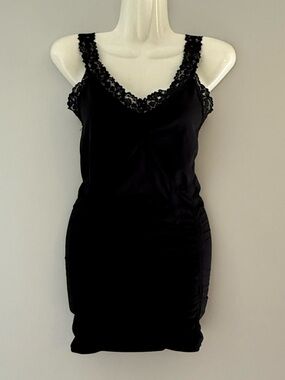 Kismet Black Lace Strap Ruched Tank Top